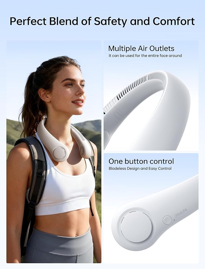 Portable Rechargeable Neck Fan – 4000mAh Bladeless Hands-Free Personal Cooling Fan with 5 Speed Settings